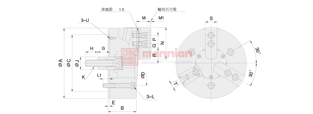 佳贺 Autogrip,三爪3N,斜爪式中实型卡盘