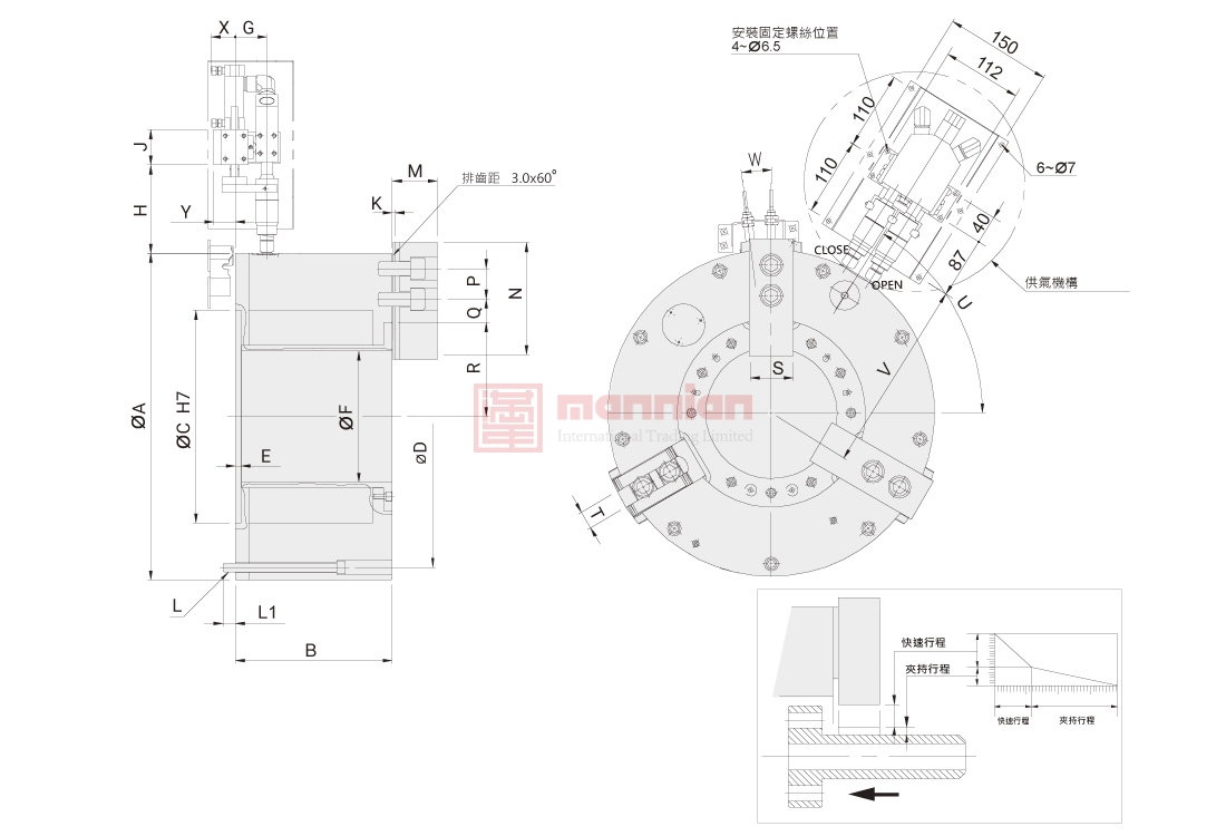 佳贺 Autogrip,三爪/APS,大孔径中空气动卡盘( 二段式行程)