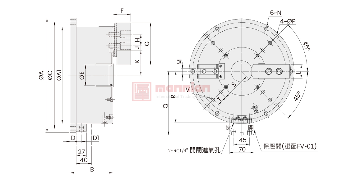 佳贺 Autogrip，二爪/SP-2，立置式中空卡盘