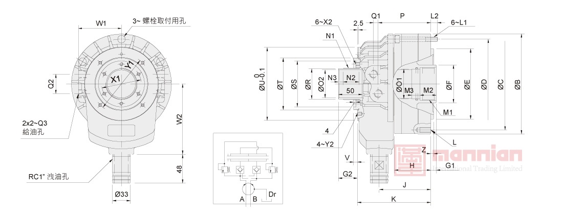 佳贺 Autogrip, 油压缸|TK,超短型中空回转油压缸