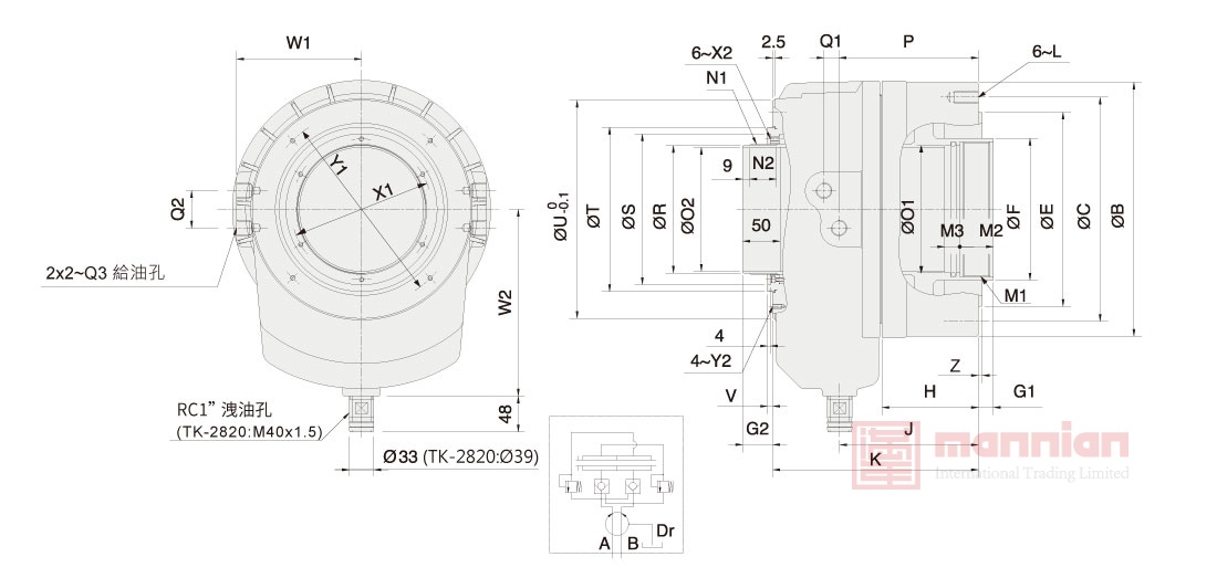 佳贺 Autogrip, 油压缸|TK,超短型中空回转油压缸