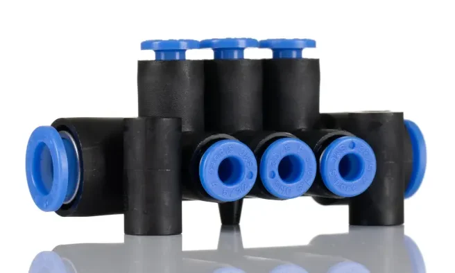 SMC 气动歧管接头 KM系列 6排气口, 推入式 4 mm排气口, 推入式 8 mm进气口, 1 MPa最大操作压力 PBT的制, KM11-04-08-6